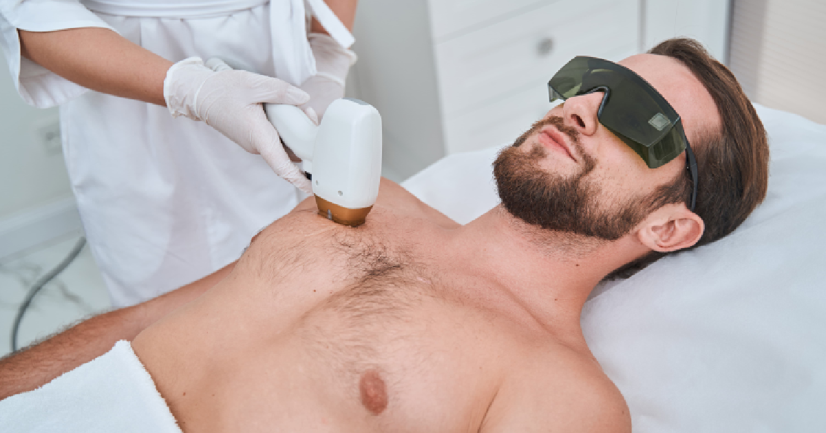 Man receiving chest laser hair removal treatment in Knoxville, TN